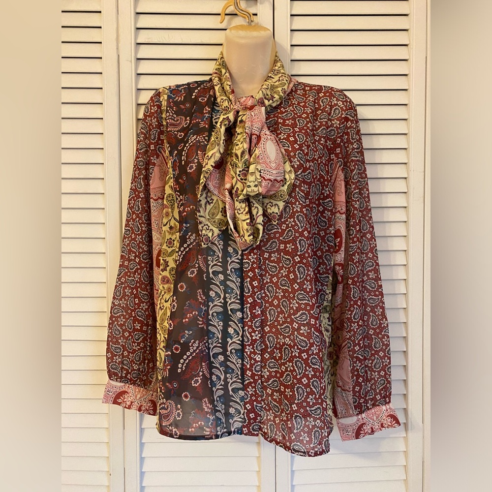 Soft Surroundings Chiffon Sheer Patchwork Blouse … - image 2